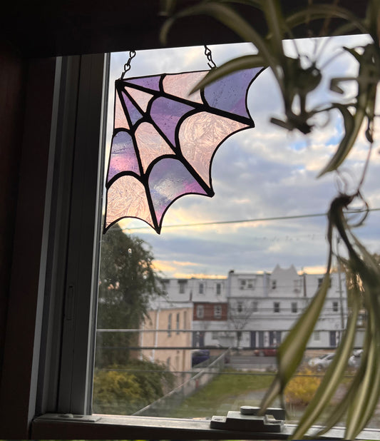 Purple & Pink Spider Web Original Stained Glass