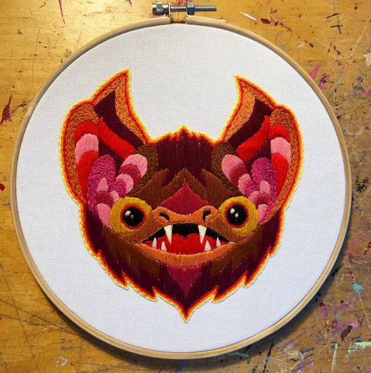 Bright Red Bat Hand Embroidery