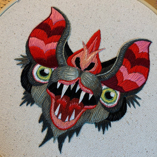 Shreiking Bat Hand Embroidery